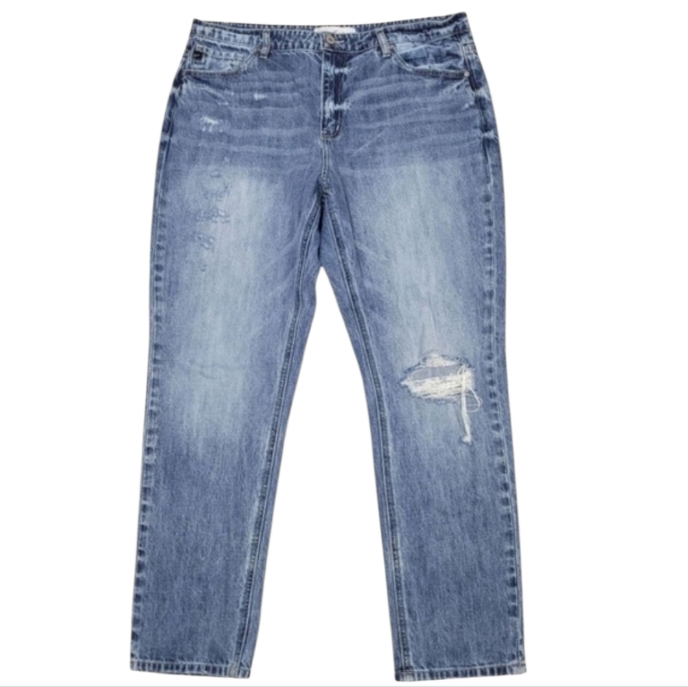 KanCan High Rise Straight Leg Cuffed 100% Cotton Distressed Jeans Size 15/31
